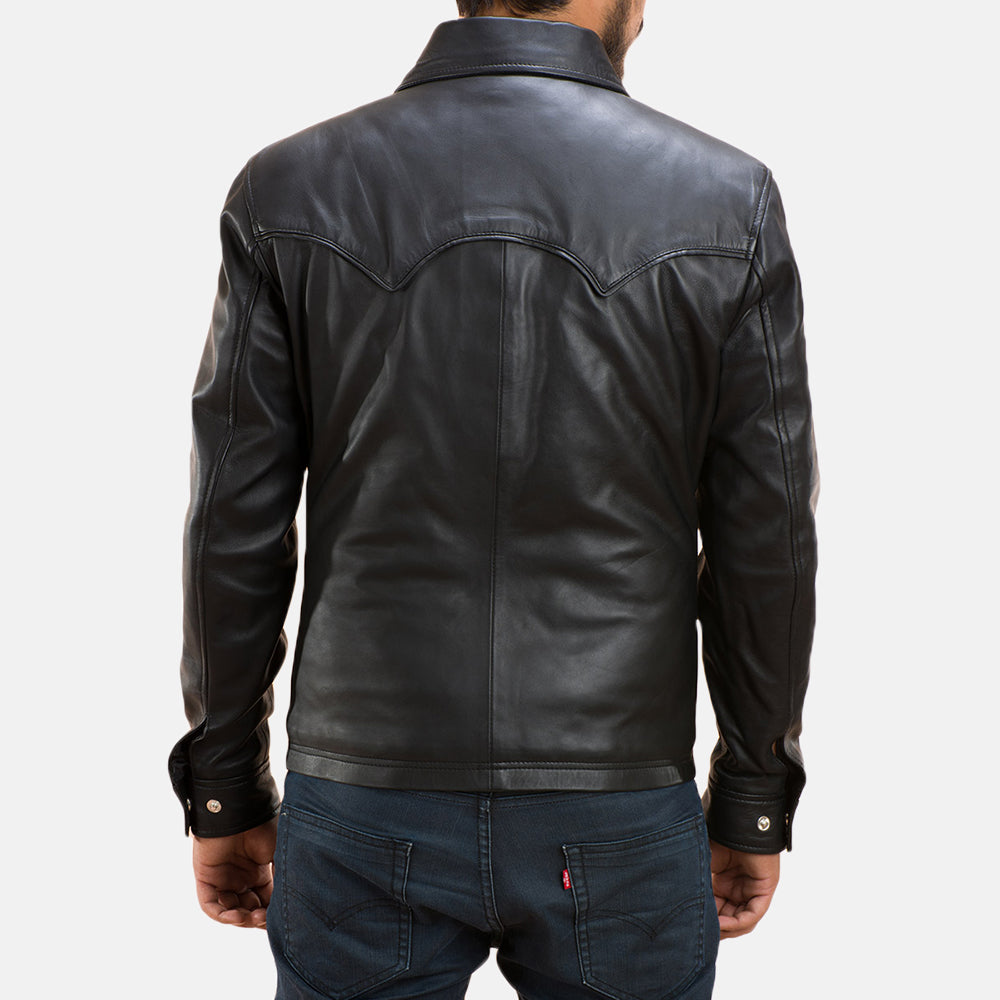 Men's Ranchson Black Leather Shirt Style Jacket