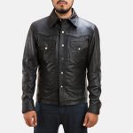 Men's Ranchson Black Leather Shirt Style Jacket