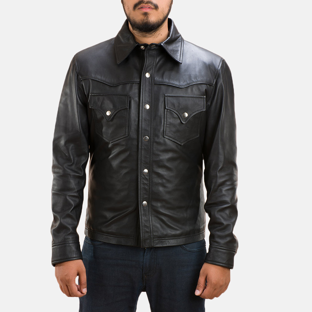 Men's Ranchson Black Leather Shirt Style Jacket