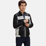 Men's Randolf Silver Black Leather Biker Jacket