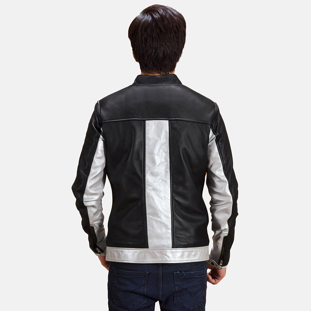Men's Randolf Silver Black Leather Biker Jacket