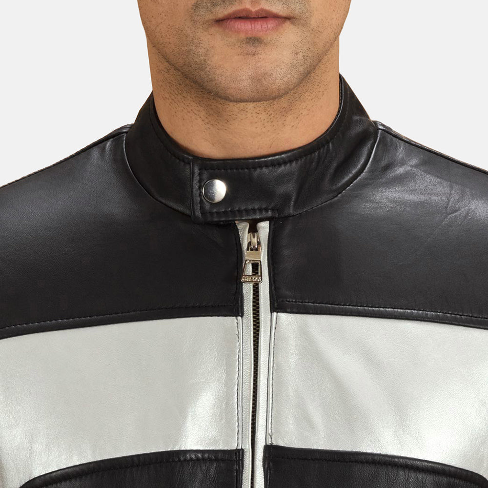 Men's Randolf Silver Black Leather Biker Jacket