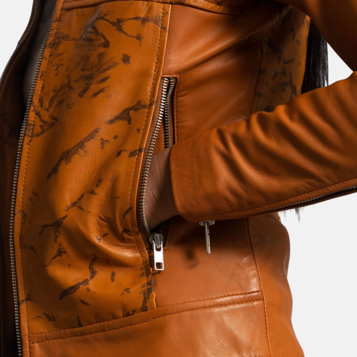Women's Sandy Tan Dye Leather Biker Jacket
