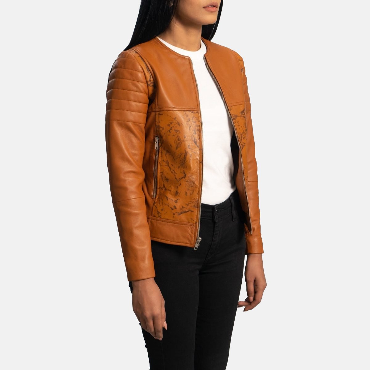 Women's Sandy Tan Dye Leather Biker Jacket
