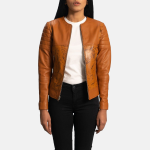 Women's Sandy Tan Dye Leather Biker Jacket