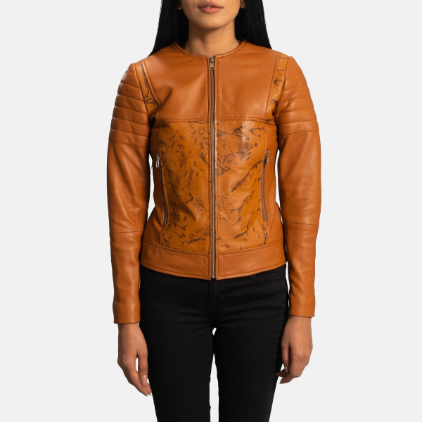 Women's Sandy Tan Dye Leather Biker Jacket