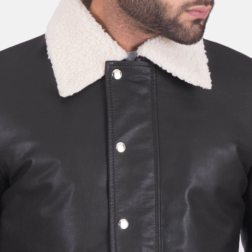 Men's Snow Cole Fur Collar Black Leather Jacket