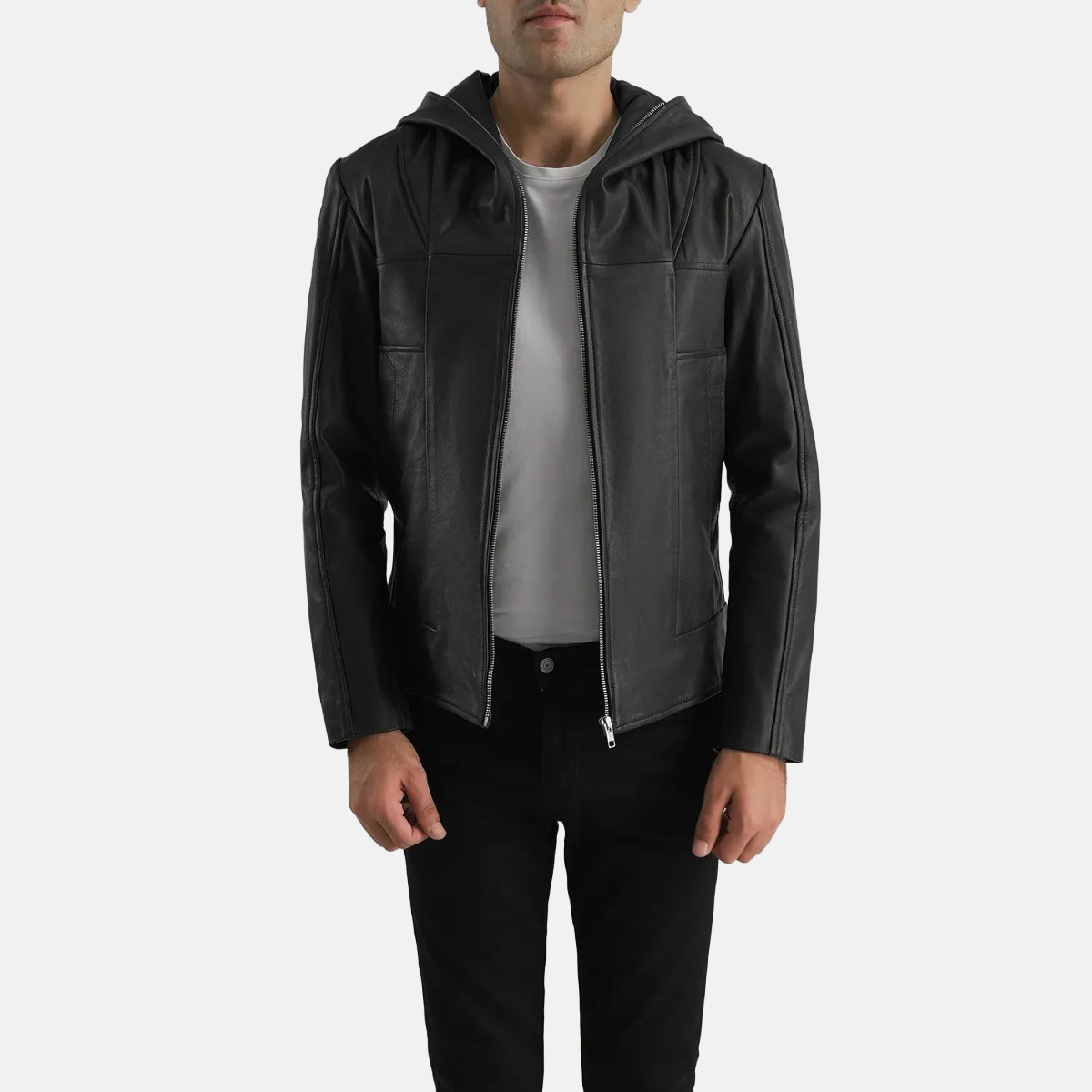 Men's Spratt Black Hooded Leather Jacket