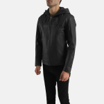 Men's Spratt Black Hooded Leather Jacket