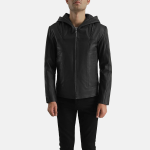 Men's Spratt Black Hooded Leather Jacket