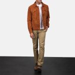 Men's Stallon Brown Suede Leather Trucker Jacket