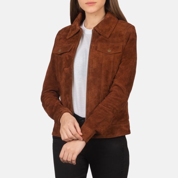 Women's Suzy Brown Suede Leather Trucker Jacket