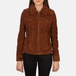 Women's Suzy Brown Suede Leather Trucker Jacket