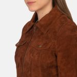 Women's Suzy Brown Suede Leather Trucker Jacket
