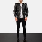 Men's Airin G-1 Black White Leather Bomber Jacket