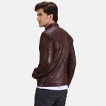 Men's Urbane Quilted Maroon Real Leather Biker Jacket