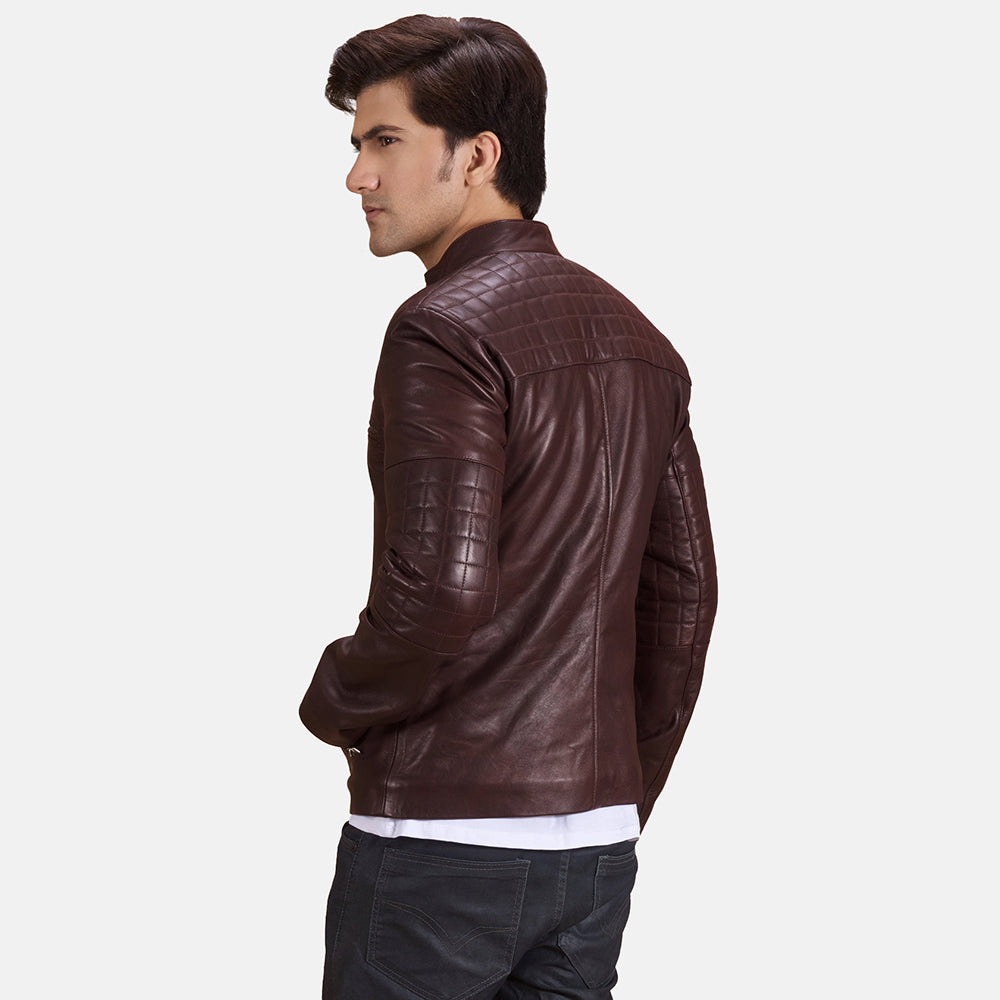 Men's Urbane Quilted Maroon Real Leather Biker Jacket