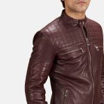 Men's Urbane Quilted Maroon Real Leather Biker Jacket