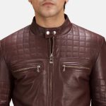 Men's Urbane Quilted Maroon Real Leather Biker Jacket