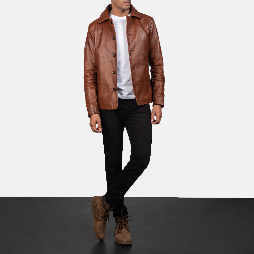 Men's Waffle Brown Leather Jacket