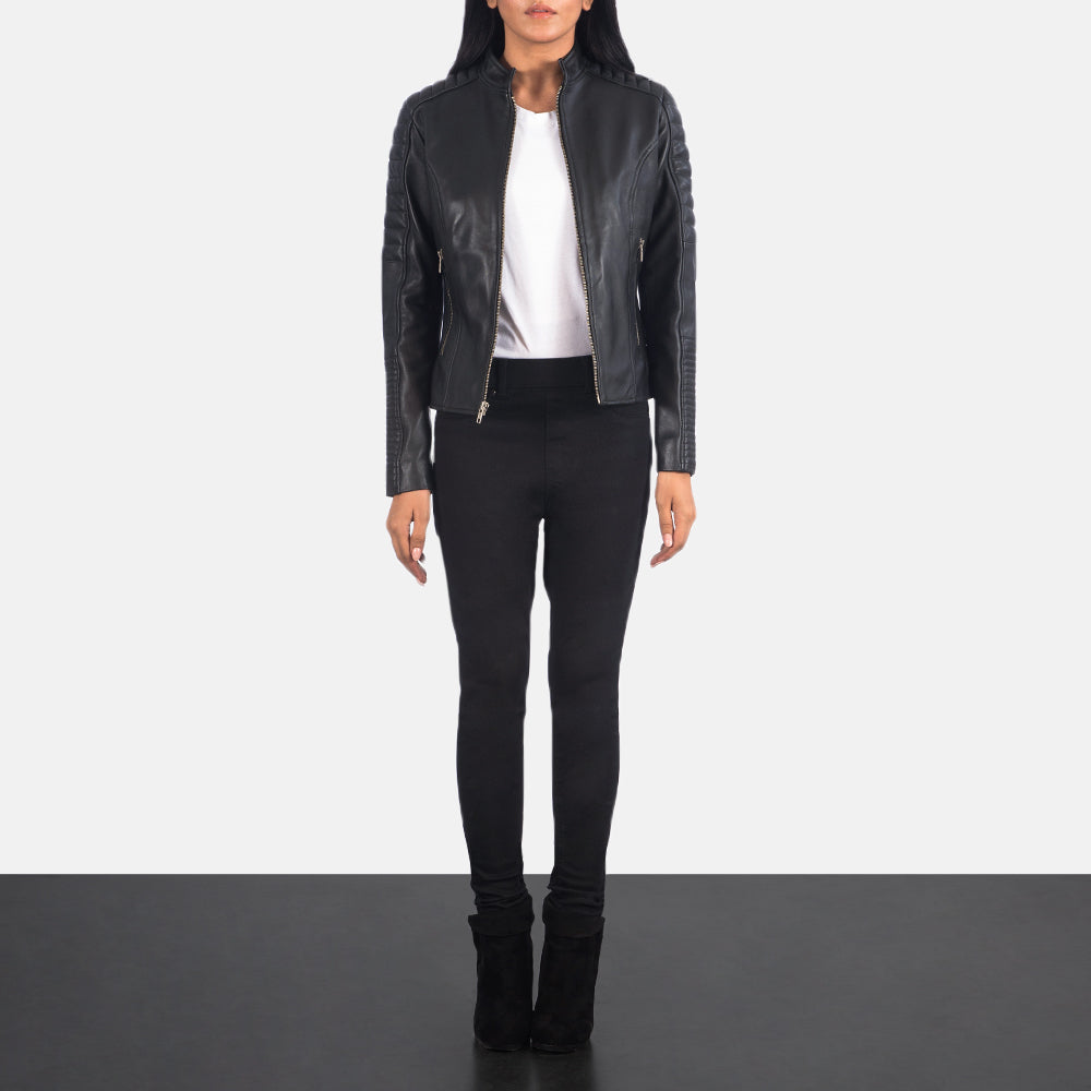Women's Adalyn Quilted Black Leather Biker Jacket