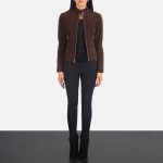 Women's Adalyn Quilted Mocha Suede Leather Biker Jacket