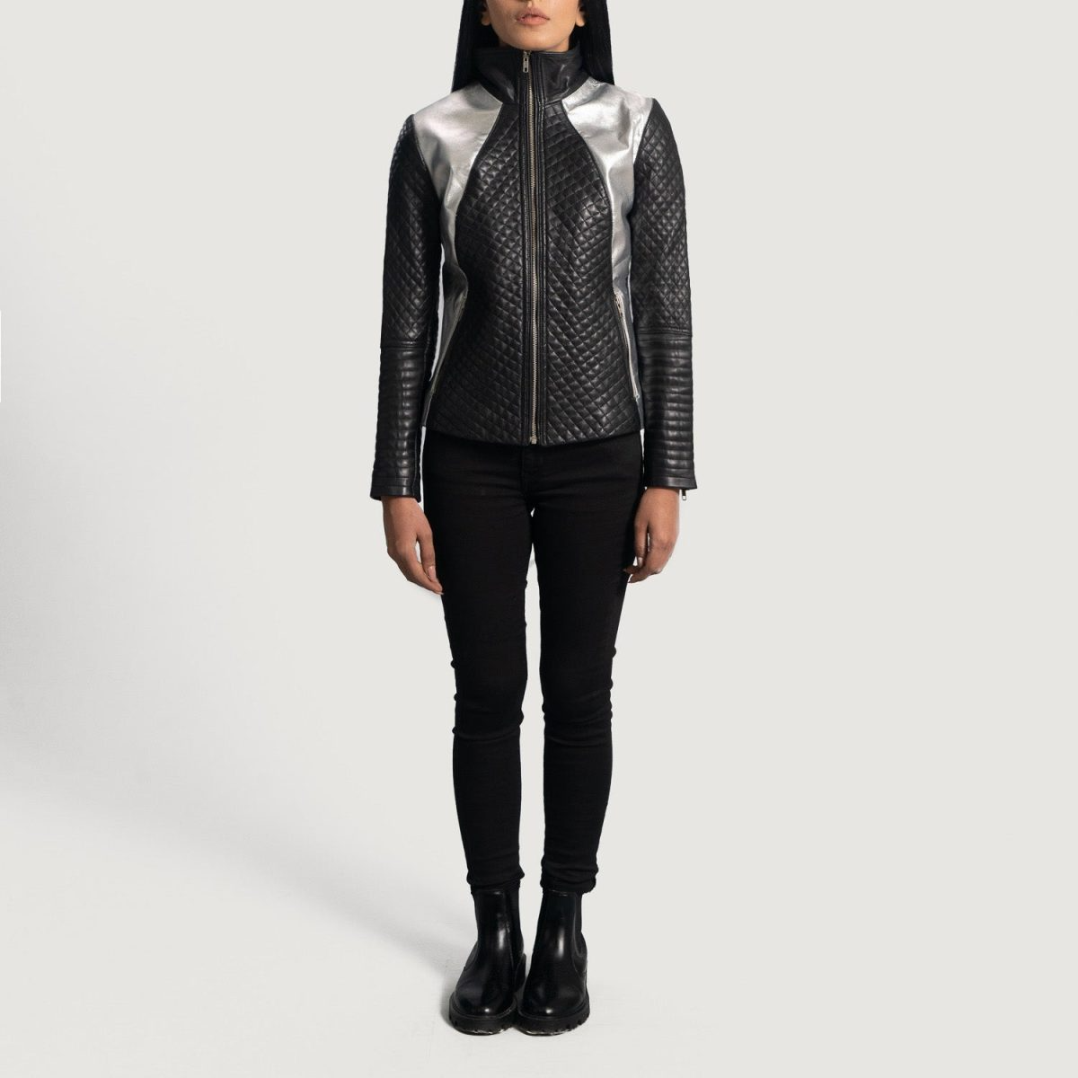 Women's Alia Metallic Black Leather Biker Jacket