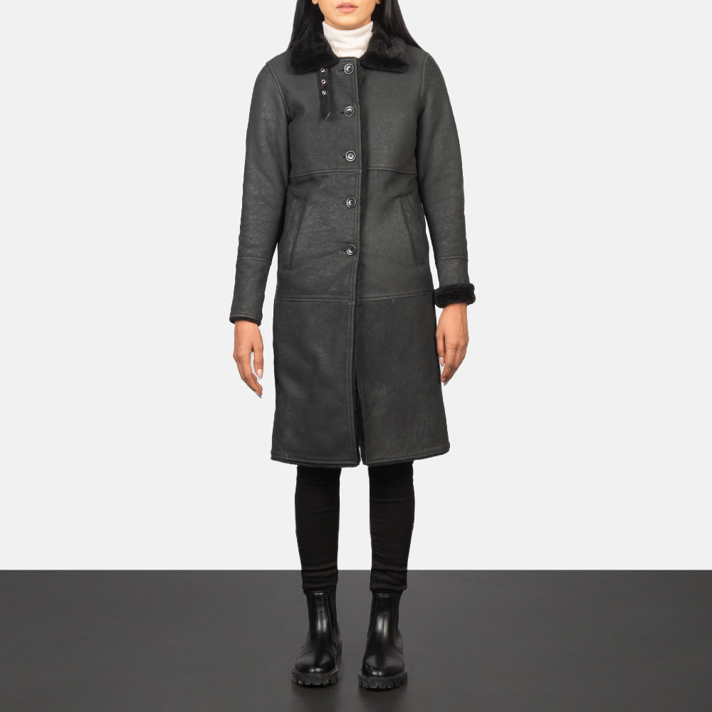 Women's Alina Shearling Black Leather Coat