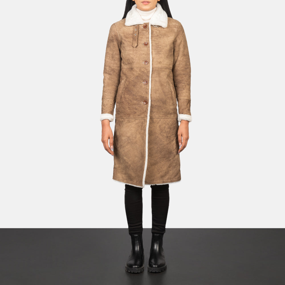 Women's Alina Shearling Brown Leather Coat