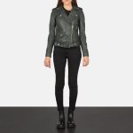 Women's Alison Green Leather Biker Jacket