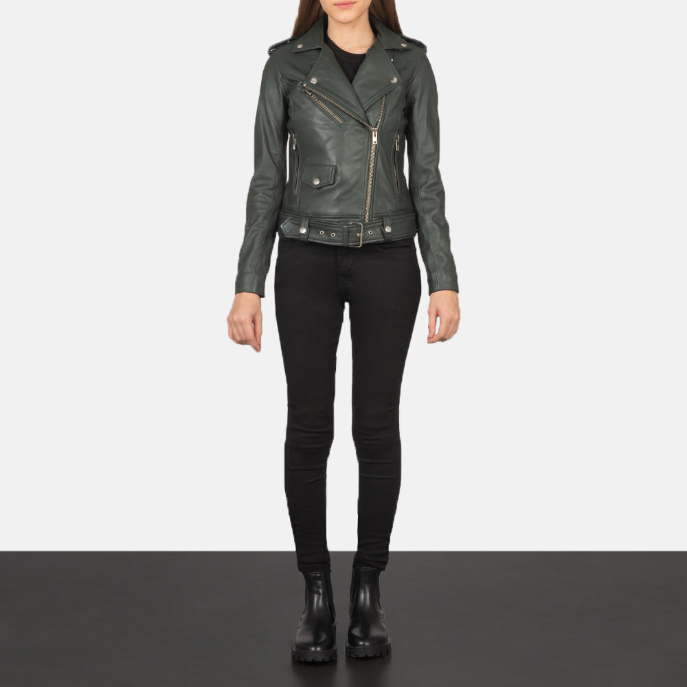 Women's Alison Green Leather Biker Jacket