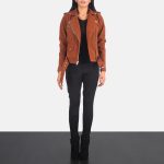 Women's Alison Brown Suede Leather Biker Jacket