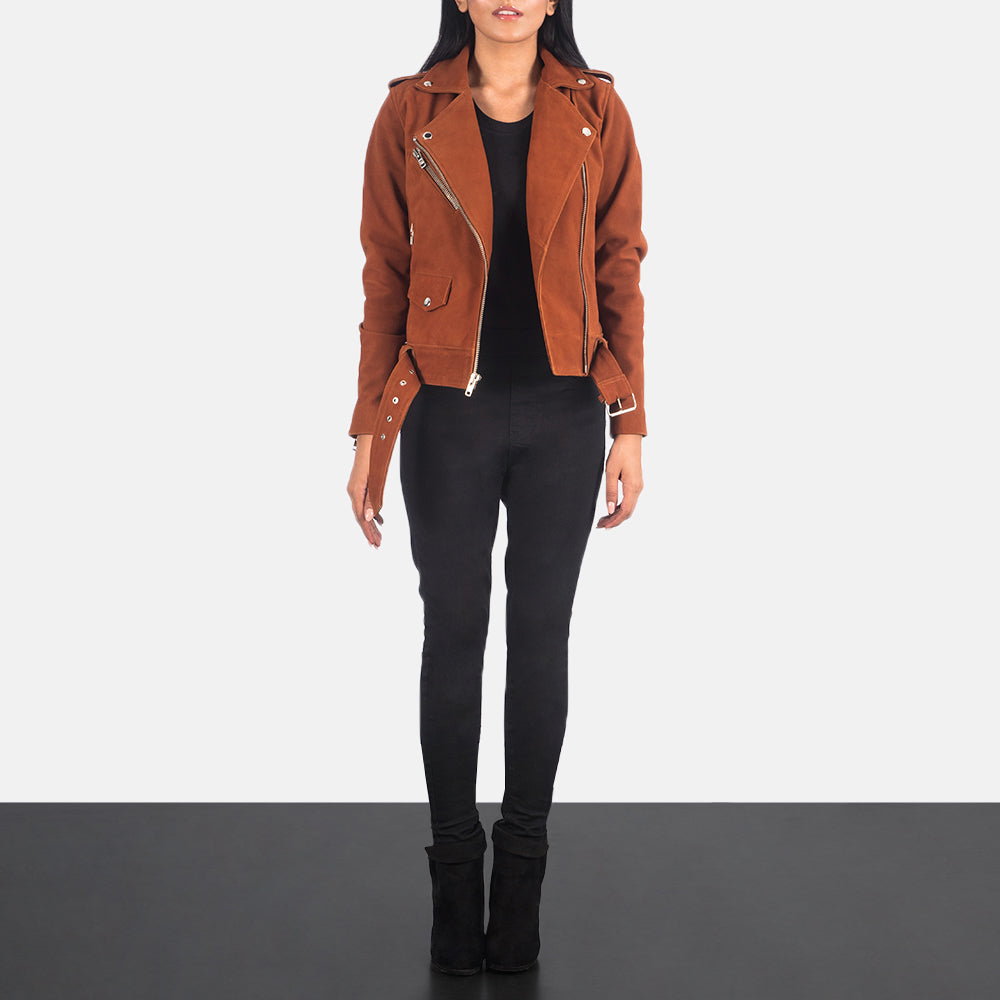Women's Alison Brown Suede Leather Biker Jacket
