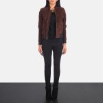 Women's Bliss Brown Suede Leather Bomber Jacket