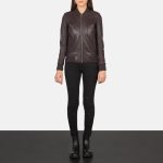Women's Bliss Maroon Leather Bomber Jacket