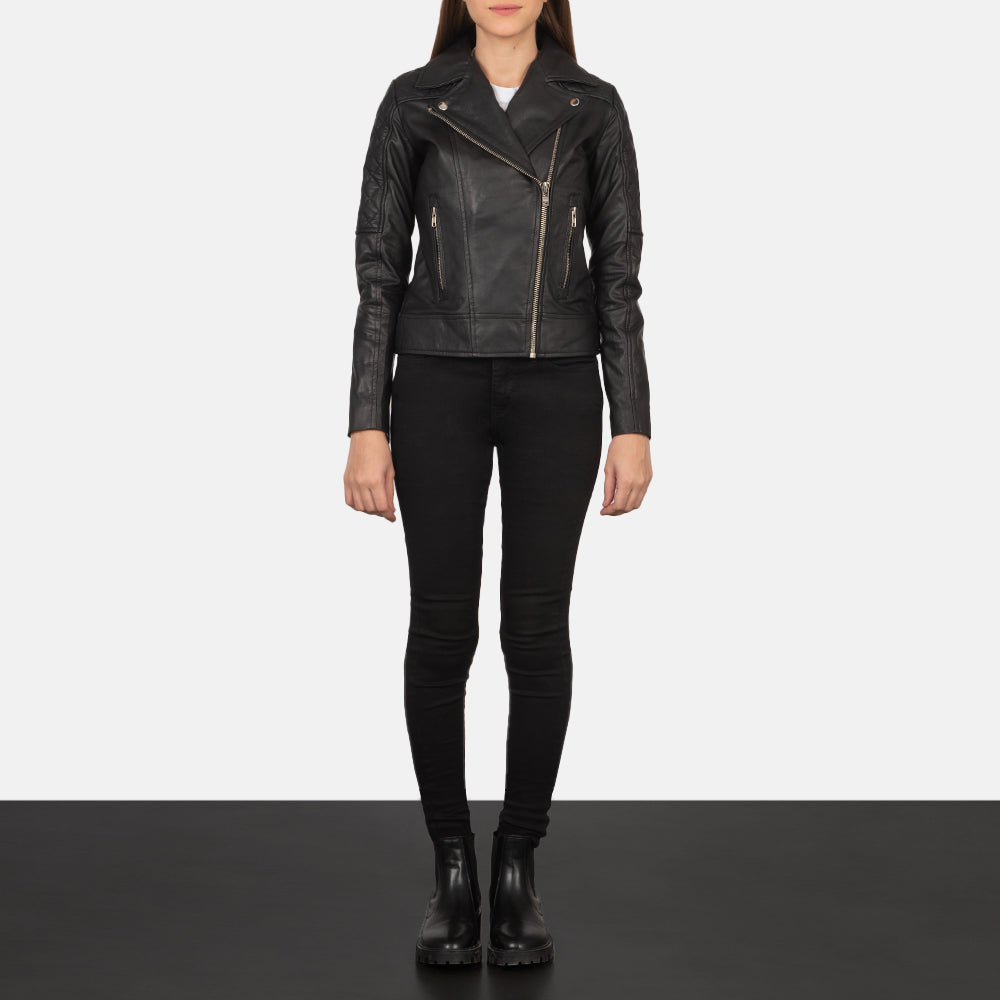 Women's Carolyn Quilted Black Biker Leather Jacket