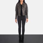 Women's Carolyn Quilted Distressed Brown Biker Leather Jacket