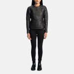 Women's Celeste Studded Black Leather Jacket