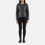Women's Elixir Black Collarless Leather Jacket