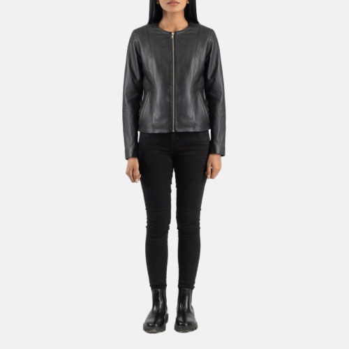 Women's Elixir Black Collarless Leather Jacket