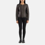 Women's Elixir Brown Collarless Leather Jacket