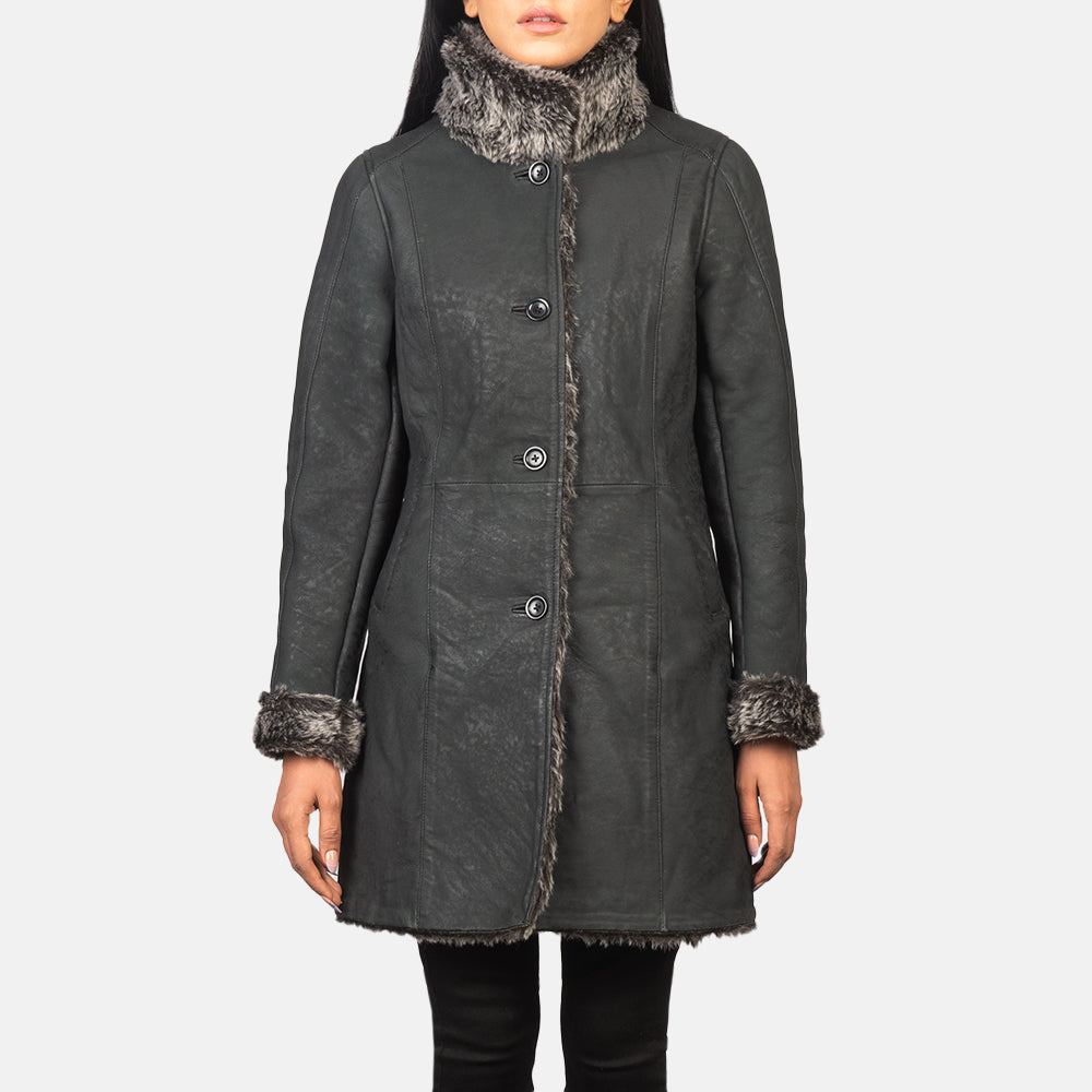 Women's Erica Shearling Black Leather Coat
