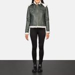 Women's Fiona Green Hooded Shearling Leather Jacket