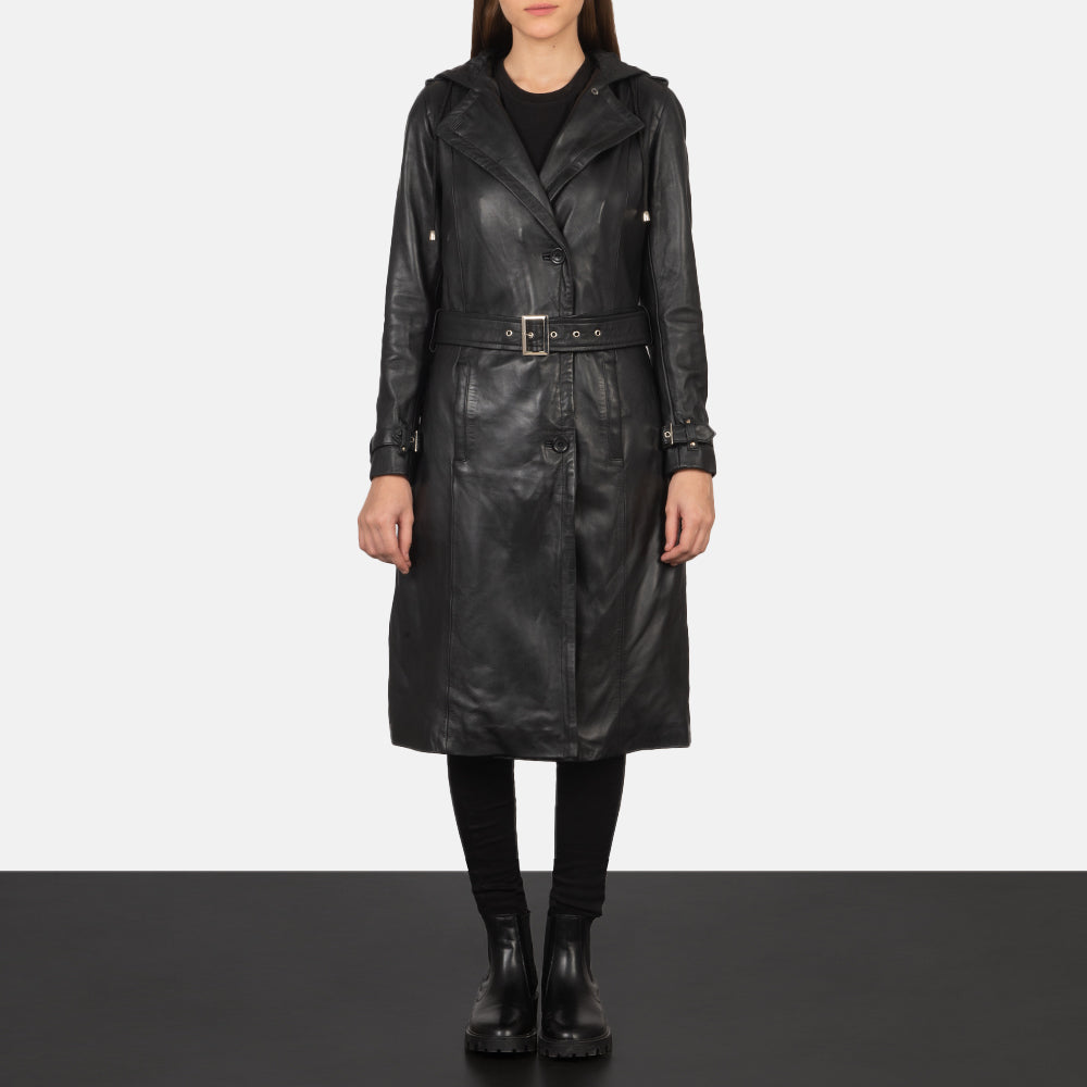 Women's Fixon Hooded Black Trench Coat