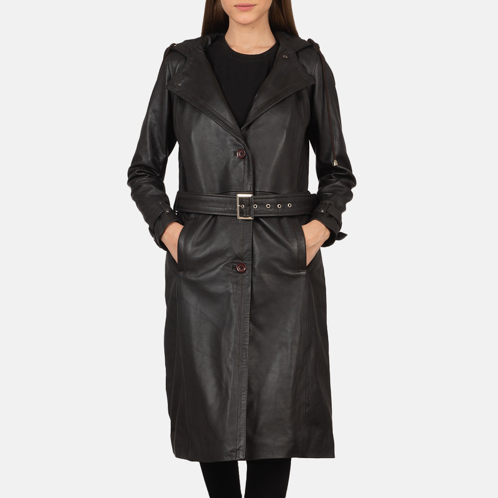 Women's Fixon Hooded Brown Trench Coat