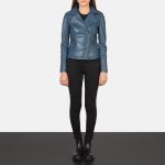 Women's Flashback Blue Leather Biker Jacket