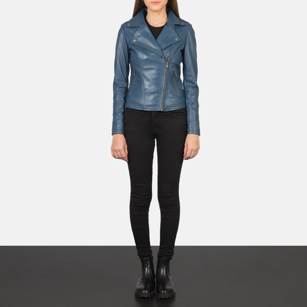 Women's Flashback Blue Leather Biker Jacket