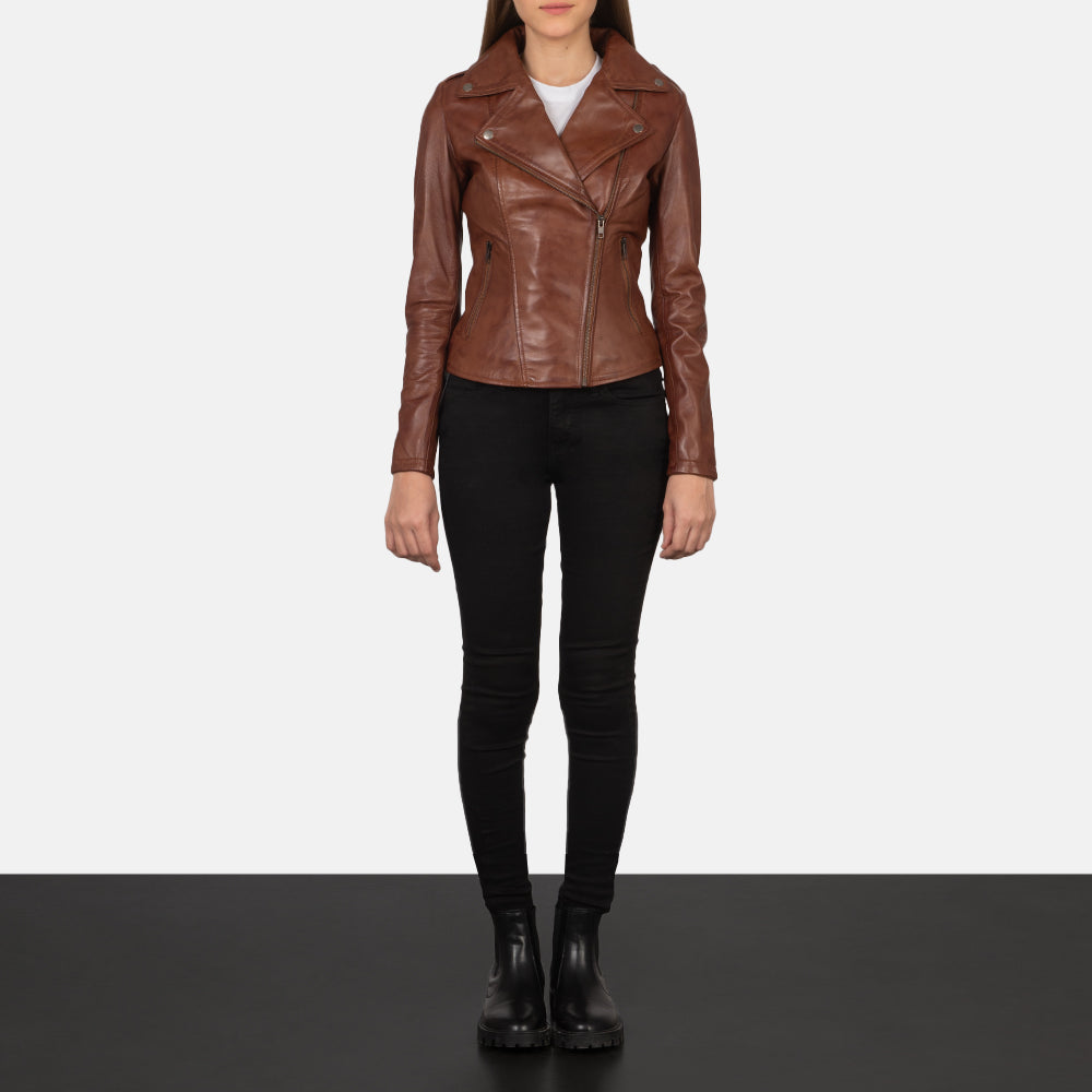 Women's Flashback Brown Leather Biker Jacket