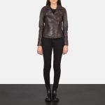 Women's Flashback Maroon Leather Biker Jacket