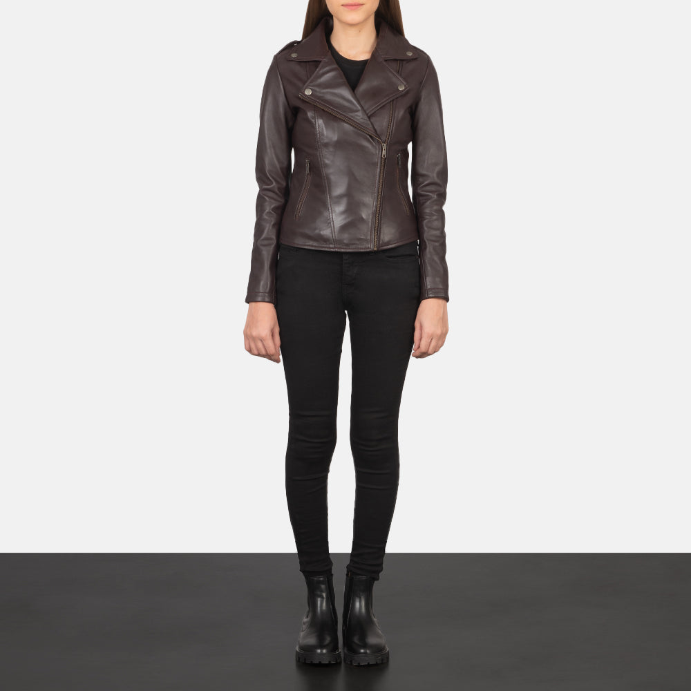 Women's Flashback Maroon Leather Biker Jacket
